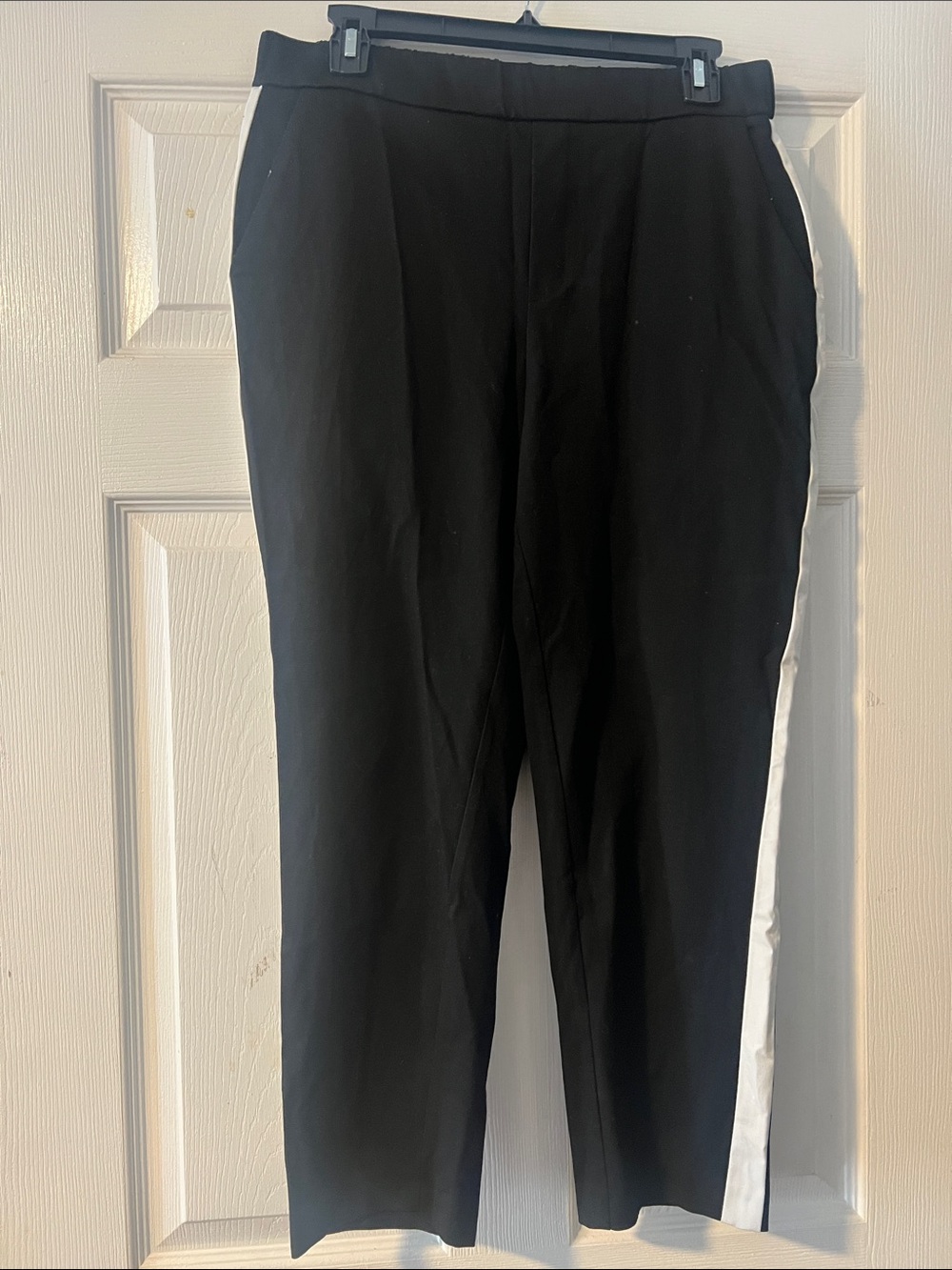 Mango Black Straight-Leg Pants with White Side Stripe